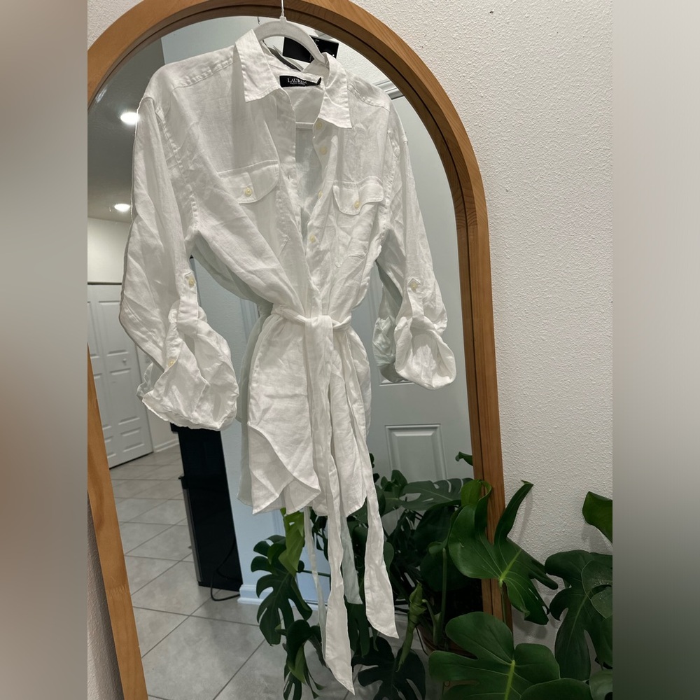 RALPH LAUREN 100% LINEN BUTTON DOWN BLOUSE TOP